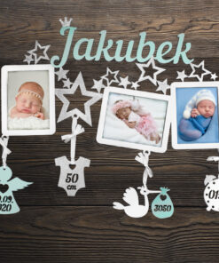 Dřevěný fotorámeček s porodními údaji JAKUBEK